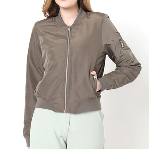 Blousons d'aviateur pour femmes de couleur unie à bas prix Blouson d'aviateur imperméable à imprimé de logo personnalisé à fermeture éclair complète pour femmes - Product Image 1