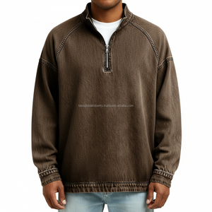 Pull à col zippé pour homme en satin respirant, coton lavé à séchage rapide, coupe oversize, vente en gros, commande en vrac, OEM, étiquette privée personnalisée - Product Image 2