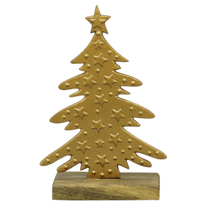 Modern Decorative Aluminium Star <b>Christmas</b> <b>Tree</b> Sculpture Silver Finish Tabletop <b>Wooden</b> Base Antique Gold Finish Tabletop Decor - Product Image 4