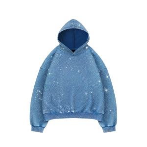 Sudadera con Capucha de Mezcla de Algodón de Primera Calidad Personalizada con Pedrería para Hombre, Corte Cuadrado, Estilo Desgastado por el Sol, Sudadera con Capucha Gruesa con Pedrería - Product Image 1
