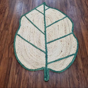 Tapis en jute de style Kilim fait à la main tufté motif abstrait décoratif en forme de feuille entrée de chevet patio extérieur salon - Product Image 1