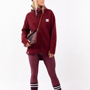 Veste à capuche en polaire bordeaux pour femme, fermeture éclair intégrale, manches longues, col montant, douce, chaude, vêtement d'extérieur décontracté, confortable, pour l'automne et l'hiver, avec capuche - Product Image 2