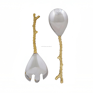 ชุดเซิร์ฟเวอร์สลัดด้ามจับสาขาต้นไม้ทองเหลืองคุณภาพสูงหรูหรา - Product Image 1