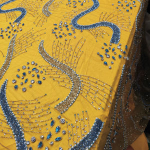 Tissu de dentelle brodée de sequins dorés français de qualité supérieure, style africain luxueux, organza guipure perlé, tissu pour robe de mariée - Product Image 1