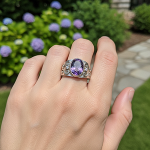 Bijou en argent sterling avec améthyste naturelle, fait main, design filigrane vintage, fabriqué en Inde, pierre de naissance de février, cadeau pour elle - Product Image 1