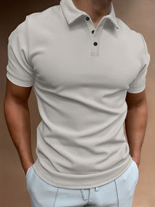 Camiseta Jacquard Polo de manga corta, diseño a rayas transpirable de alta calidad, cómodo y elegante estilo de solapa 3D - Product Image 3