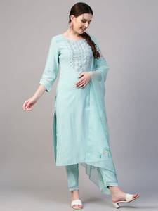 Kurti en rayonne imprimé avec pantalon et Chanderi Dupatta ensemble pour femme Kurti ensemble de pantalons Designer Kurti ensemble 3 pièces prêt à porter - Product Image 3