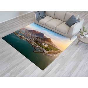 Tapis imprimé paysage urbain coloré - Design Montagne de Table Afrique du Sud, tapis en chenille - Product Image 1