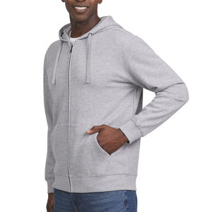 Vente en gros de streetwear gris chiné sweats à capuche zippés complets en polaire lourde avec logo personnalisé pour hommes sweats à capuche et sweat-shirts pour hommes - Product Image 3