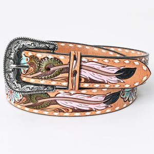 Cinturones de cintura de cuero genuino unisex recién llegados hechos a mano y pintados a mano diseño floral aleación para hebilla ESTILO OCCIDENTAL - Product Image 1