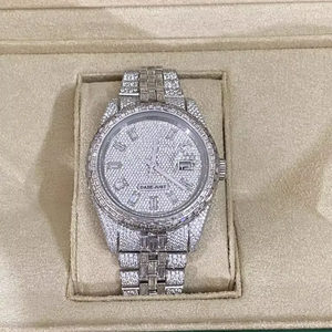 Montre glacée automatique en acier inoxydable de luxe pour hommes 20mm VVS Baguette Moissanite diamant cadran en verre Antique Fashion Style Hip Hop - Product Image 1