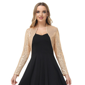 OEM mujeres Vintage manga larga frente abierto con volantes dobladillo fiesta lentejuelas Tops Bolero encogimiento <span class=keywords><strong>de</strong></span> hombros para las mujeres - Product Image 1