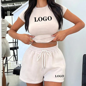 High Quality Custom 2-Piece <b>Crop</b> <b>Top</b> and Shorts <b>Set</b> Casual Sportswear for Women Free Size Biker Shorts and <b>Top</b> - Product Image 4