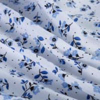 Tissu en polyester pour textiles de maison, imprimé floral bleu, microfibre à petit motif botanique pour la literie, vente en gros