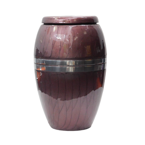 Top Quality Aluminium Adult Cremation Urns With <b>Silver</b> And Orange Enamel Finished <b>Metal</b> Funeral Urns <b>For</b> Human Ashes - Product Image 5