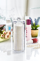 Afossa Distributeur de tampons de coton en acrylique avec couvercle, Organisateur de maquillage, Technique d'injection, Transparent, Moderne, Écologique, Rangement