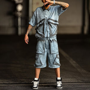 Conjunto de Camiseta y Pantalones Cortos de Verano para Hombre, Estilo Casual, Transpirable, con Lavado Ácido, de Terciopelo, Personalizado al por Mayor - Product Image 6