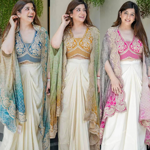 Ensemble Lehengas Choli traditionnel de créateur avec haussement d'épaules et chemisier Costume pakistanais élégant entièrement cousu pour les fêtes prêt à porter - Product Image 1