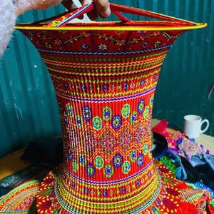 Traditional Brocade Hanging Lantern Handcrafted Fabric <b>Lamp</b> from Vietnam - Product Image 5