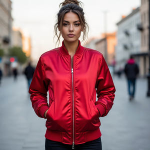 เสื้อแจ็กเก็ตบอมเบอร์เบสบอลผ้าซาตินสำหรับผู้หญิงเสื้อคลุมผ้าซาตินปักลายออกแบบได้ตามที่ต้องการน้ำหนักเบา - Product Image 1