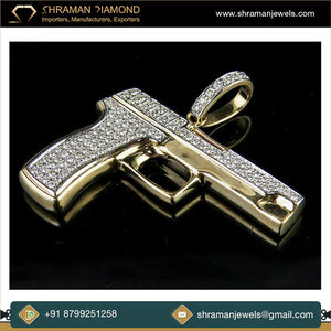 จี้ห้อยคอแบบหนา สไตล์วินเทจ ฮิปฮอป ชุบทอง 10K ดีไซน์ปืนพกประดับเพชรแท้ สไตล์มินิมอล ของขวัญเครื่องประดับสุดหรูสำหรับเขา/เธอ - Product Image 2