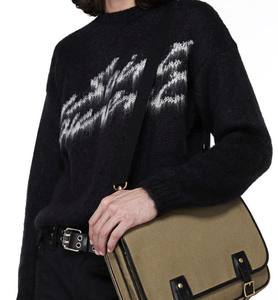 Pull en maille de mohair pour homme à col rond à manches longues avec logo personnalisé en gros, design jacquard, noir - Product Image 3