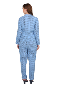 Ensemble de col en V imprimé chic fait à la main pour femmes haut et pantalon en crêpe à manches longues élégant-tenue de fête formelle décontractée élégante - Product Image 4