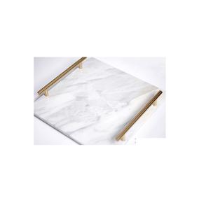 Plateau en marbre de forme ronde de design moderne plateau en marbre de couleur noire de grande qualité avec poignée en métal doré au prix le plus bas - Product Image 4