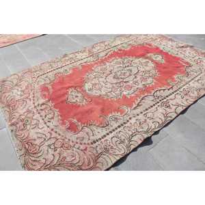 Turkish Vintage Rug, Large 6.1x9.5 ft (185x290 cm) Rug, <b>Red</b> Ikat <b>Wool</b> Rug - Product Image 4