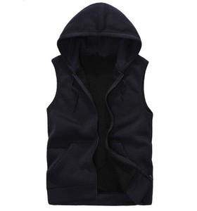 Best Quality 100% Cotton Breathable <b>Sleeveless</b> Zipper <b>Hoodie</b> for Men Thick Fleece with Custom Logo Factory Price - Product Image 5