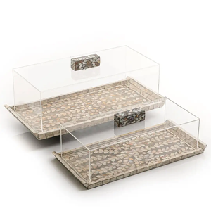 Plateau de service à vadrouille écologique, décor de mariage, fabriqué à la main, conception simple, forme rectangulaire, ensemble de deux plateaux de service à soupe et à dessert - Product Image 4