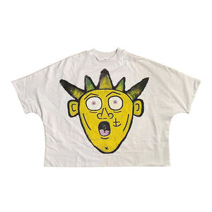 Camiseta Corta Blanca con Estampado Gráfico 100% Algodón para Hombre, Estilo Oversize, Hombros Caídos, Lavado Ácido, Servicio OEM - Product Image 3