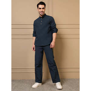 Navy Blue Cotton Kurta With Pant <b>Men</b> Co-ord Set - Product Image 1