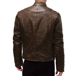 Veste de motard en cuir véritable en peau de mouton à fermeture éclair pour hommes avec doublure matelassée et veste en cuir ciré pour hommes à l'intérieur - Product Image 6