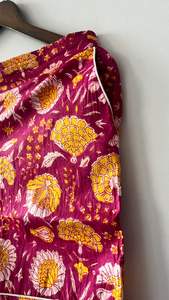 Conjunto de Pijama corto de algodón con estampado de bloques a mano, ropa de dormir floral granate para mujer, ropa de dormir de verano con ribete blanco, conjunto de salón bohemio - Product Image 6