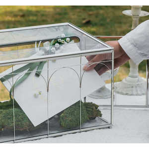 Silver Large Geometric Glass <b>Card</b> <b>Box</b> <b>for</b> <b>Wedding</b> Reception Elegant Paper & Media Display - Product Image 2