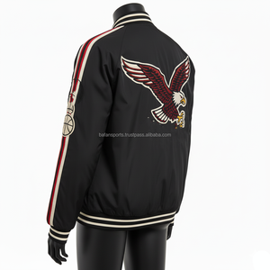 แจ็กเก็ตกันลมคุณภาพสูงสำหรับผู้หญิงแจ็กเก็ตกันลมผ้าไนลอนสีดำแดงขาวลายขวางโลโก้นกอินทรีออกแบบได้ตามต้องการ - Product Image 5