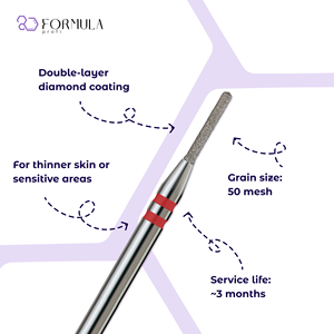ดอกสว่านเพชรสำหรับทำเล็บ รุ่น Formula Profi Precision ทรงกระบอกมนขนาดเล็ก 1.0 มม. สีแดง เม็ดละเอียด สำหรับงานหนังกำพร้าและขอบเล็บ - Product Image 2