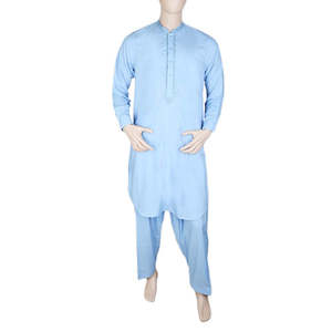 Shalwar Kameez Bordado con Cuello de Banda para Hombre - Azul - Product Image 4