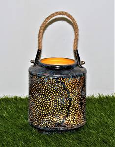 Portavelas de metal negro moderno con mango de cuerda de yute Linterna simple para decoración del hogar para Navidad - Product Image 2