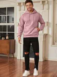 Sweat-shirt à capuche rose pour homme, pull décontracté avec poche avant, confortable et élégant, tissu de haute qualité - Product Image 3