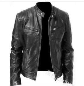 Chaqueta de cuero para hombre a la moda 2025, chaqueta ajustada de PU con cuello levantado para hombre, chaquetas con cremallera Diagonal y solapa para motocicleta antiviento para hombre - Product Image 2