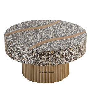 ดีไซน์พร้อมท็อปแก้วใสทรงสี่เหลี่ยมสำหรับห้องนั่งเล่นโต๊ะกาแฟเน้นโลหะชุบทองตกแต่งรูปต้นไม้ - Product Image 4