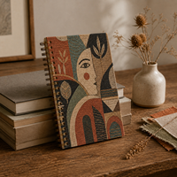 Carnet à spirale LABON personnalisé avec couverture en tissu tissé, reliure dorée, pages à motifs géométriques et artistiques
