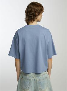 T-shirt à manches courtes en tricot lourd uni personnalisé, surdimensionné, épaules tombantes, vintage, homme, 100% coton, lavage à l'acide - Product Image 2