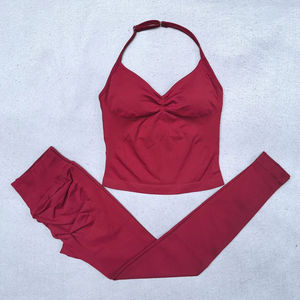 Gilet de fitness d'été Taille haute Hip Tinting Yoga Push-Up Sports Suit with Elastic Waist Closure Solid Print Pattern Front Logo - Product Image 1