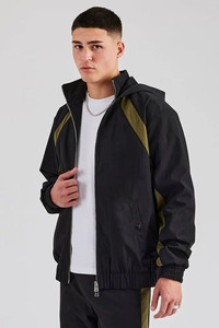 Alta exigencia personalizado negro Nylon contraste bloque chaqueta y pierna recta Jogger hombres chándal impermeable conjuntos de chándal para hombres - Product Image 5
