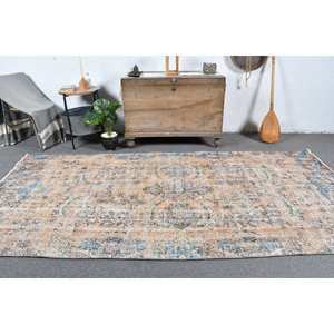 Alfombra turca Vintage Beige Azul 4,7 X 9.6ft Tejido plano de lana con patrón de retazos para decoraciones de sala de estar - Product Image 1