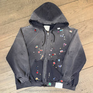 Fabricant Streetwear Pantalons de survêtement et sweat à capuche personnalisés French Terry Vintage Acid Washed Zip up Distressed Tracksuit de haute qualité - Product Image 5