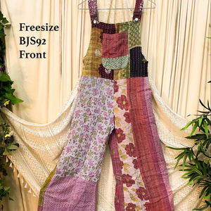 Combinaison en coton bohème artisanale pour femmes Taille unique Style décontracté Fleurs mélangées vibrantes et couture Kantha Combinaison pour sortir - Product Image 1